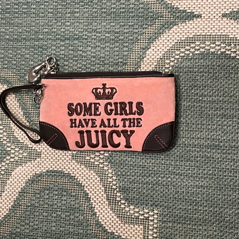 Juicy Couture Wristlet Pink Velour / Brown Leather